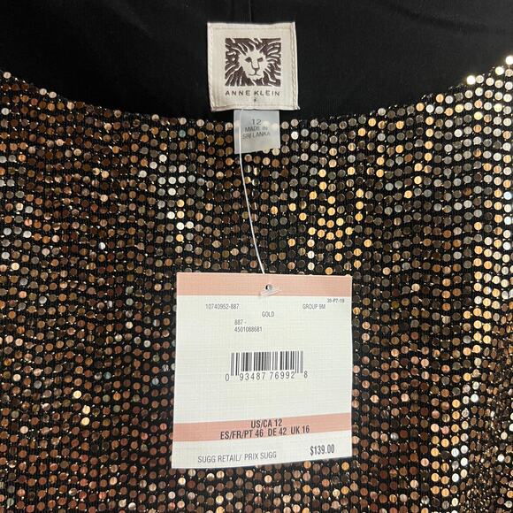 Anne Klein Size 12 Metallic Gold Ruched Cap Sleep Sheath Dress Knee Length NWT - Picture 7 of 12